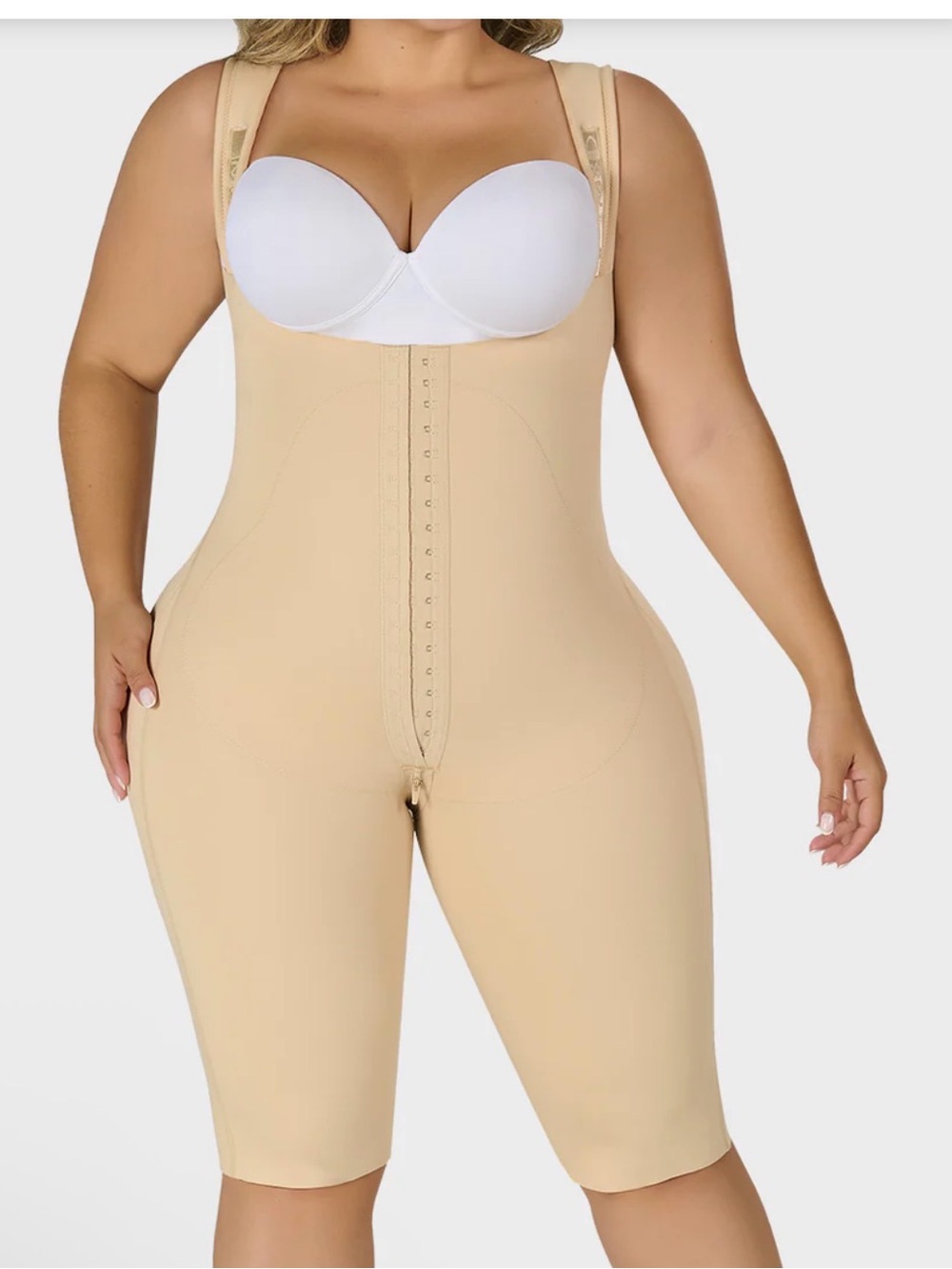 High-Waist Beige Full-Body Shapewear Bodysuit Adjustable Straps size M Ref-F0879